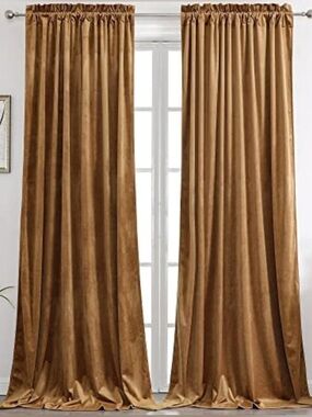 New Lux Camel Velvet Room-Darkening Curtain Drapes, 52x96”
